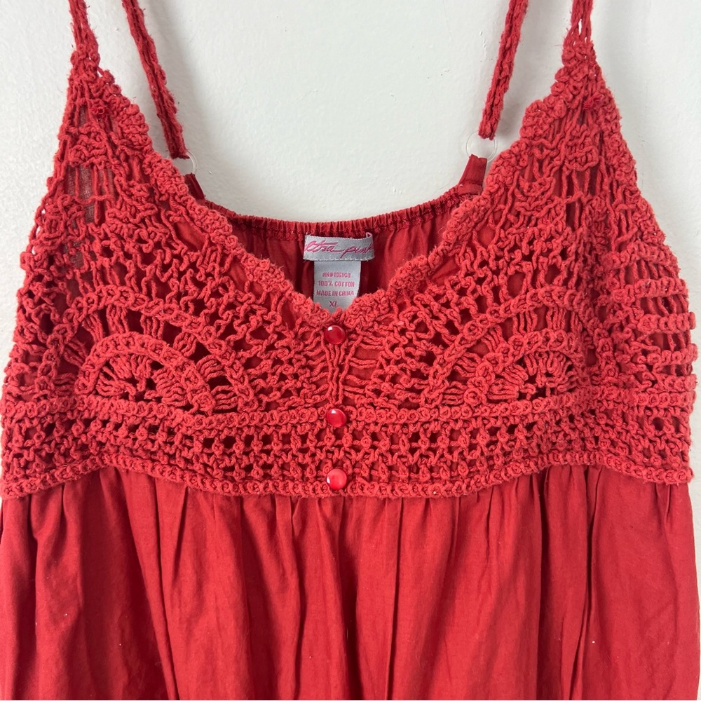 Ultra Pink Women's Red Crochet Mini Dress Embroidered - Picture 3 of 7